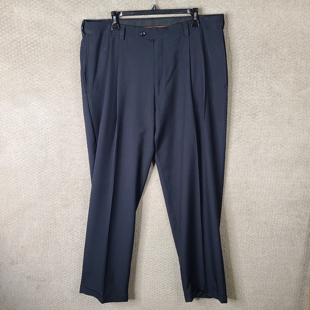 Haggar Pants Mens 38x32 Blue Pleated Dress Slacks Cuffed Hem Formal Business